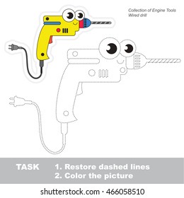 Page to be traced. Easy educational kid game. Simple game level. Object from set of Engine Tools. Tracing worksheet for Drill