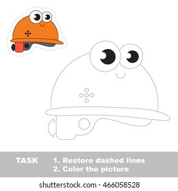 Page to be traced. Easy educational kid game. Simple game level. Tracing worksheet for Funny Helmet.