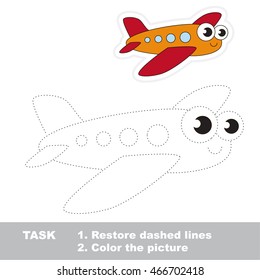Page to be traced. Easy educational kid game. Simple game level. Tracing worksheet for Toy Funny Airplane