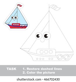 Page to be traced. Easy educational kid game. Simple game level. Tracing worksheet for Toy Funny Yacht