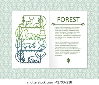 page booklet with a picture of trees and animals in a trendy linear style