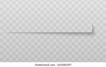 Page bottom corner edge shadow divider - cut out paper piece texture for realistic frame element. Isolated vector illustration on transparent background
