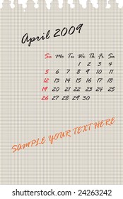Page of a calendar for April 2009