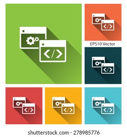 Page coding- long shadow flat training icon set