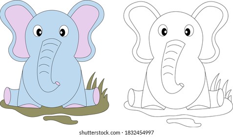 Page of coloring book for children. A cute elephant.  Hand painted animal sketches in a simple style. T-shirt print, label, patch or sticker. Vector illustration.