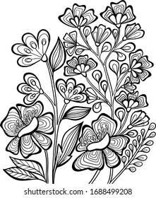 page coloring book flowers plants herb outline stroke vector anti stress childish illustration of leaves