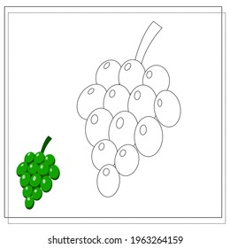 The page of the coloring book, grapes. Color version and sketch. Coloring book for kids. Vector
