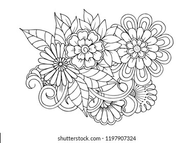 Page for coloring book. Outline drawing flowers
