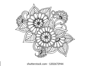 Page for coloring book. Outline flowers. Doodles in black and white