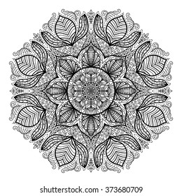 Page of coloring book with round mandala