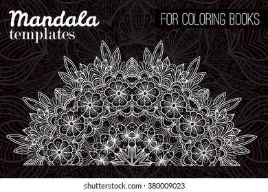 Page of coloring book with round mandala. Flower ornament