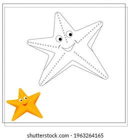 The page of the coloring book, starfish. Sketch and color version. Coloring book for kids. Vector