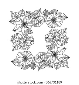 Page of coloring book with sunflowers
