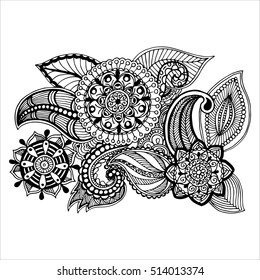 Page for coloring book very interesting and relaxing job for children and adults. Hand drawn doodle. Antistress zentangle design. Sketch for colouring page, tattoo, poster, print, t-shirt