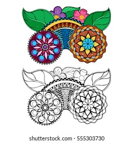 Page for coloring book very interesting and relaxing job for children and adults. Hand drawn doodle. Antistress zentangle design. Sketch for colouring page, tattoo, poster, print, t-shirt