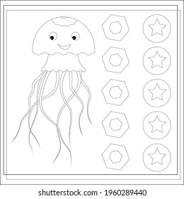 Page coloring books, handwriting practice for kids, medusa. A sketch. Vector i