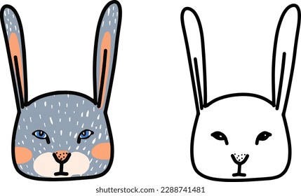 Una página para colorear aficiones y creatividad. Dibujos infantiles para la escuela y tiempo libre. Vector. Conejo