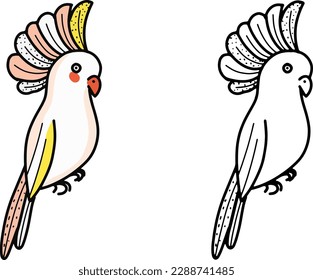 A page for coloring hobbies and creativity. Children's drawings for school and free time. Vector. Parrot