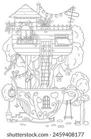 Page Coloring, Treehouse Book Coloring For Adults And Children, Captures The Imagination