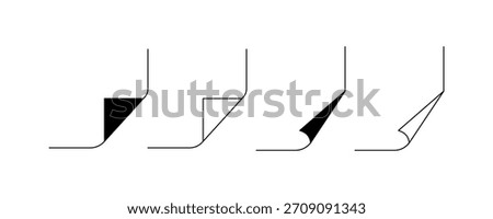 Page corner icon showing a folded paper edge symbol, representing document, note, and page marking, isolated on white background
