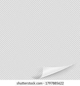 Page corner. Realistic transparent curly page corner with shadow on clear background. Vector leaflet design illustration