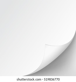 Page curl corner on blank sheet of paper. Turn paper sticker with flip edge isolated on white background. Vector web banner for your design.
