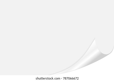 Page curl corner on blank sheet of paper. The rolled angle of the magazine. Vector illustration