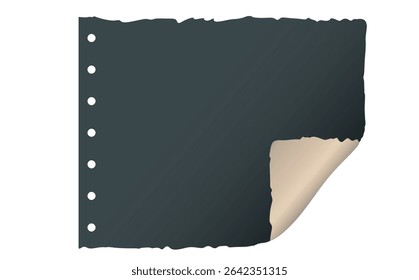 Page curl. Curled color paper. Blank sheet of ripped aged paper bright color corner. Copy space design for text, advertising, poster, wallpaper, backdrop. Printable lined and squared grid paper.