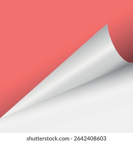 Page curl. Curled color paper. Blank sheet of ripped aged paper bright color corner. Copy space design for text, advertising, poster, wallpaper, backdrop. Printable lined and squared grid paper.