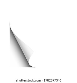 Seitencurl der linken Ecke des weißen Bogens. Element für Werbung. Vorlagenpapier-Design. Vektorgrafik.