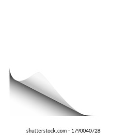 Page curl of lower left corner of white sheet.  Vector template paper design.