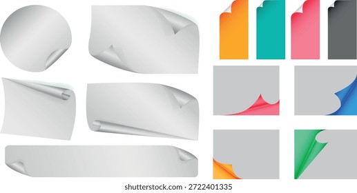 Conjunto de efectos de papel de rizo de página, hoja en blanco con Vector de sombra de esquina rizada