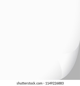 Page curl with shadow on blank sheet of paper. White paper sticker. Element for advertising and promotional message isolated on transparent background. Vector illustration for your design and business