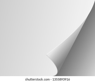 Page curl with shadow on a blank sheet of paper. Design element for advertising. EPS 10 vector illustration.