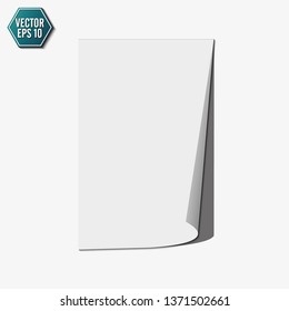 Page curl with shadow on a blank sheet of paper, design element for advertising and promotional message isolated on white background. EPS 10 vector illustration.