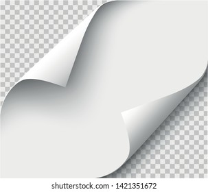 Page curl with shadow on blank sheet of paper for advertising and promotional message isolated on transparent background