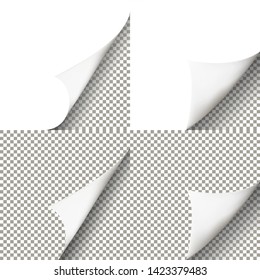 Page curl with shadow on blank sheet of paper. For advertising and promotional isolated on transparent background. Vector illustration