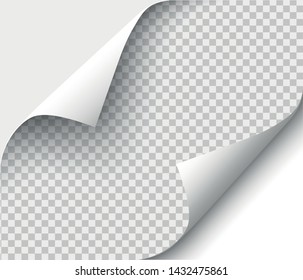 Page curl with shadow on blank sheet of paper for advertising and promotional message isolated on transparent background