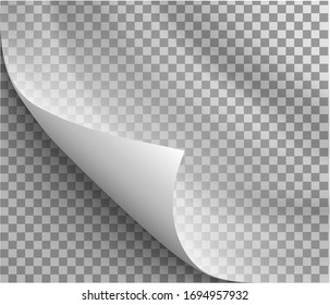 Page curl with shadow on blank sheet of paper for advertising and promotional message isolated on transparent background