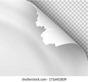 Page curl with shadow on blank sheet of paper for advertising and promotional message isolated on transparent background