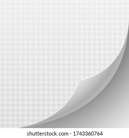 Page curl with shadow on blank sheet of paper. White paper sticker. Element for advertising and promotional message isolated on transparent background.