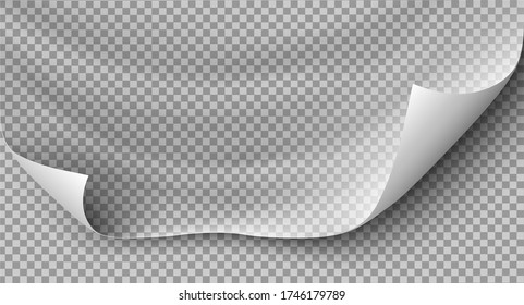 Page curl with shadow on blank sheet of paper for advertising and promotional message isolated on transparent background