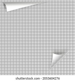 Page curl with shadow on blank sheet of paper. White paper sticker.