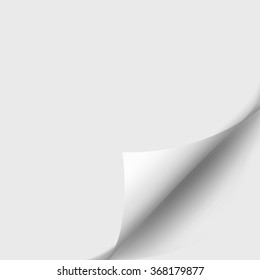 Page curl with shadow on blank sheet of paper. White paper sticker. Element for advertising and promotional message isolated on transparent background. Vector illustration for your design and business