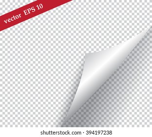 Page curl with shadow on a blank sheet of paper, design element for advertising and promotional message isolated on white background. EPS 10 vector illustration.