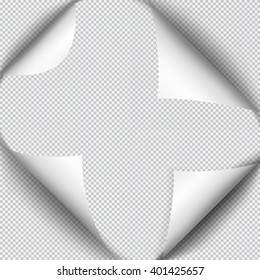 Page curl with shadow on blank sheet of paper