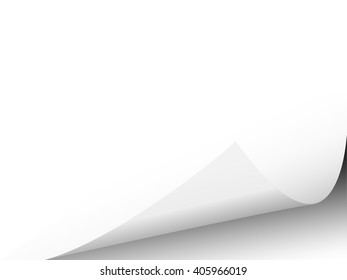 Page curl with shadow on a blank sheet of paper, design element for advertising and promotional message isolated on white background. EPS 10 vector illustration.