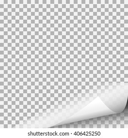 Page curl with shadow on a blank sheet of paper, design element for advertising and promotional message isolated on white background. EPS 10 vector illustration.