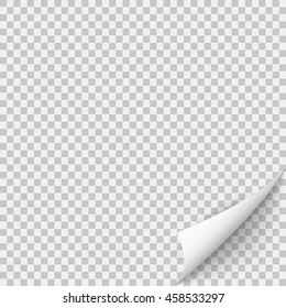 Page curl with shadow on blank sheet of paper  isolated on transparent background. Vector template for your design. Realistic vector illustration
