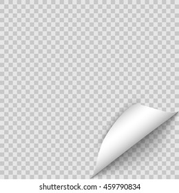 Page curl with shadow on blank sheet of paper  isolated on transparent background. Vector template for your design. Realistic vector illustration